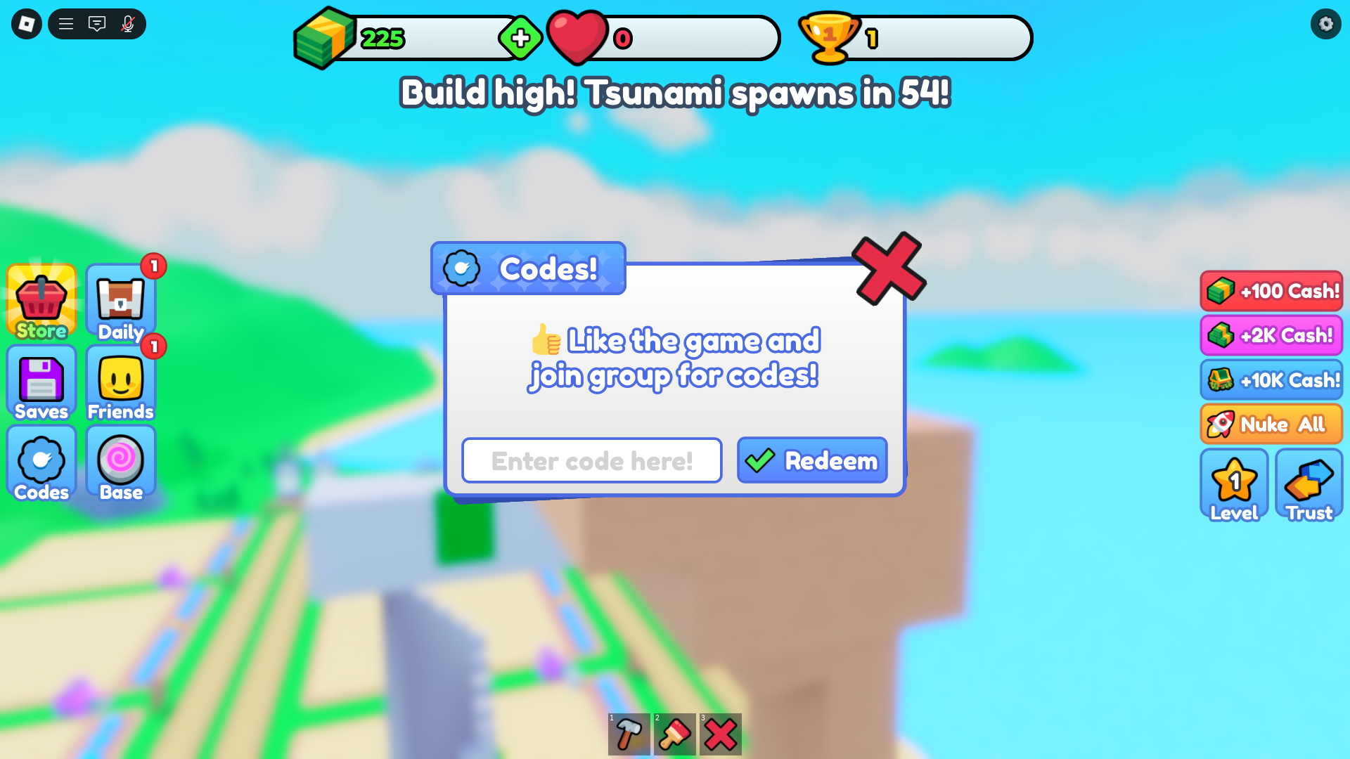 Redeeming codes (Image via Roblox Corporation)