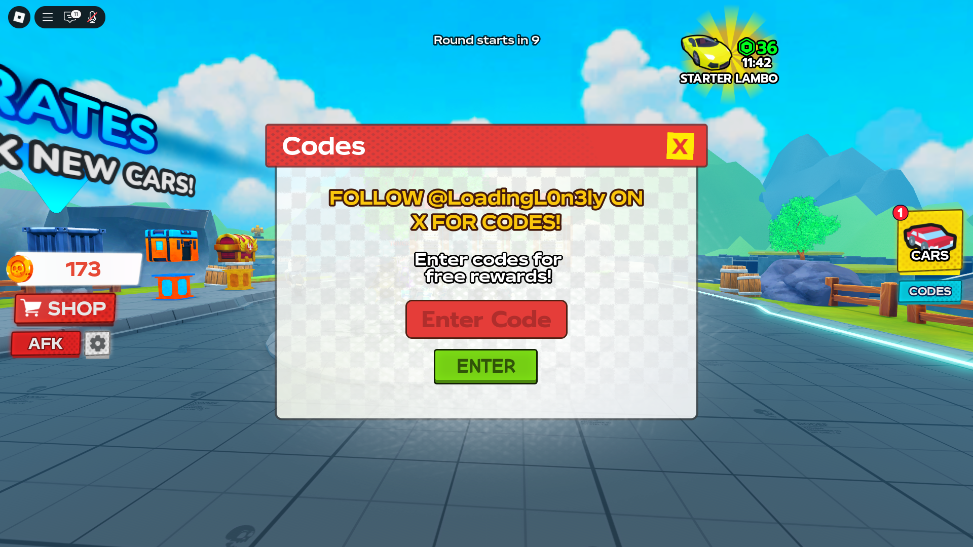 Redeeming codes (Image via Roblox Corporation)
