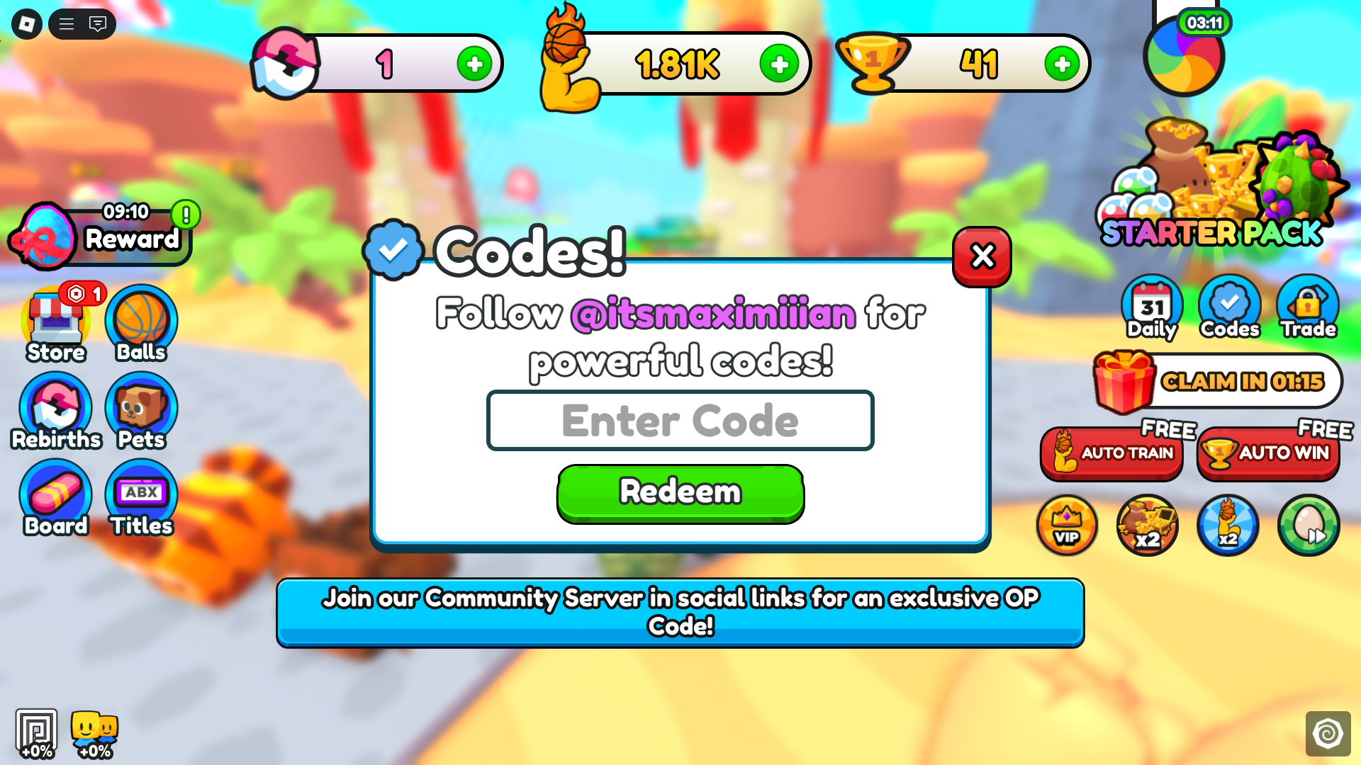 Redeeming codes (Image via Roblox Corporation)