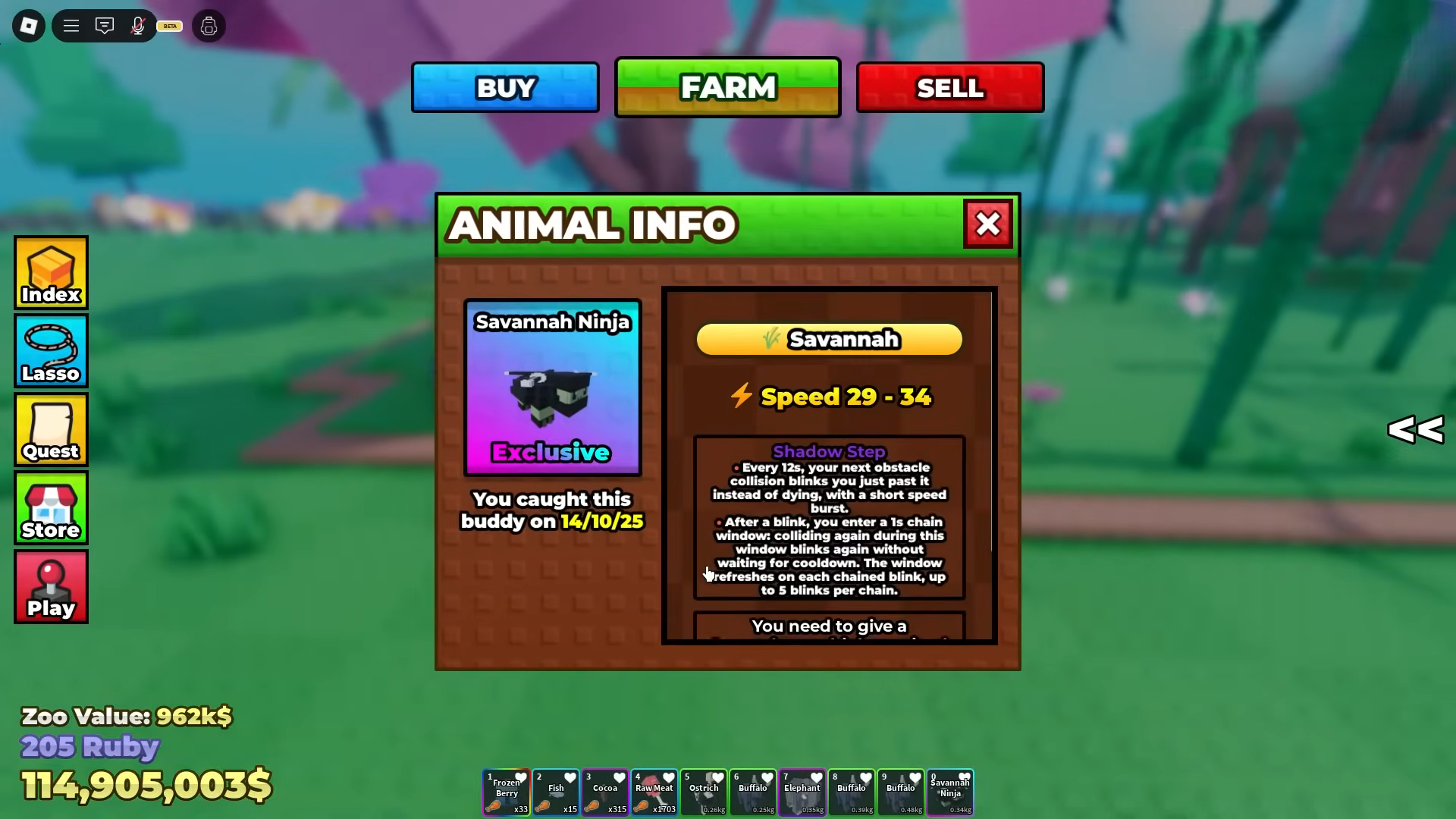 Savannah Ninja in Raise Animals (Image via Roblox Corporation)