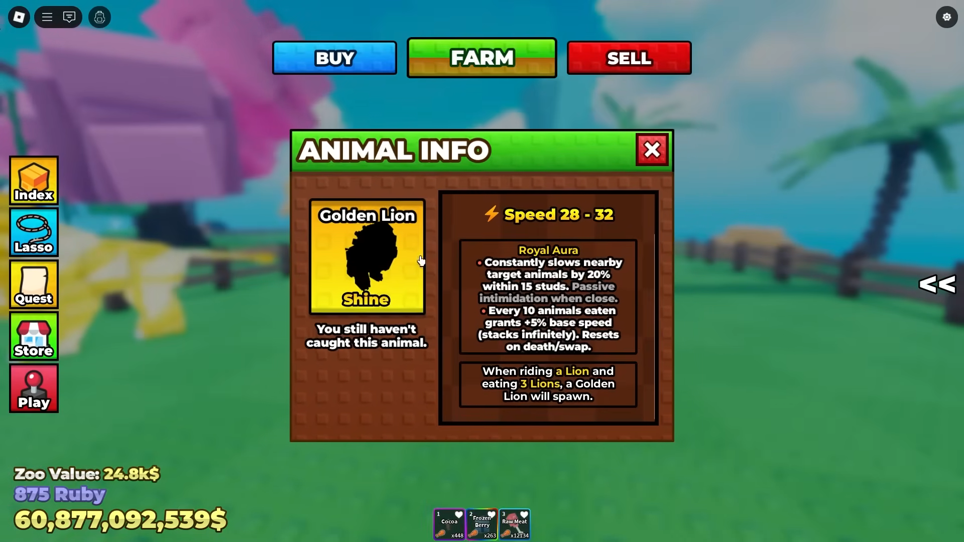 Golden Lion in Raise Animals (Image via Roblox Corporation)