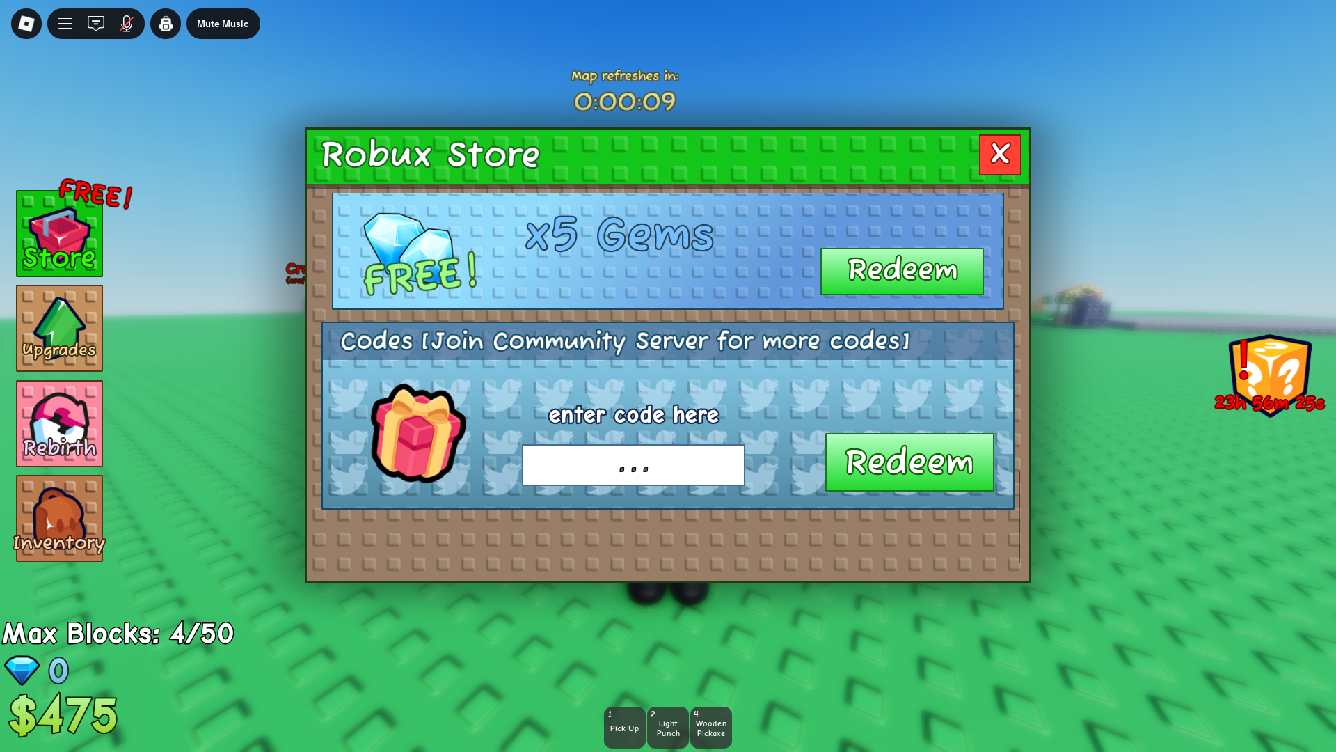 Redeeming codes (Image via Roblox Corporation)