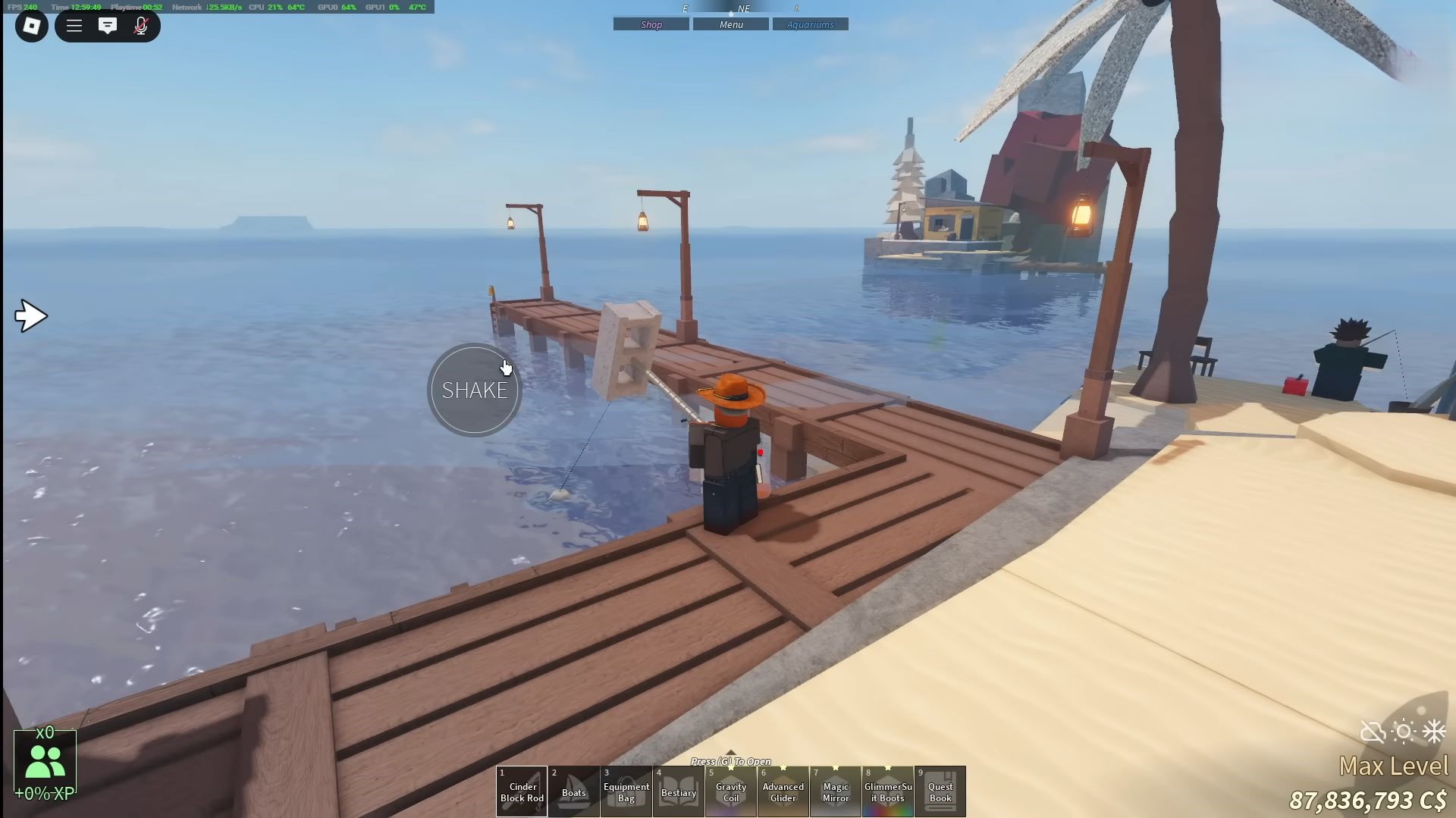 Fishing with Stone Hammer Rod (Image via Roblox Corporation)