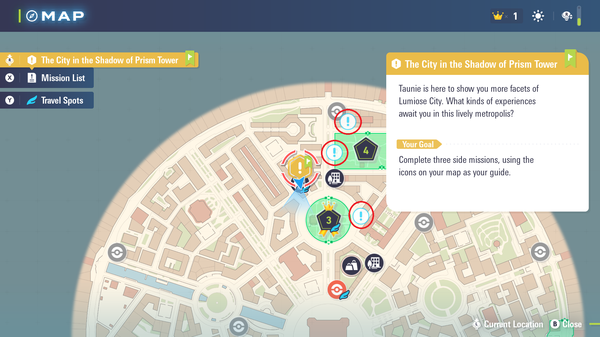 Go to the exclamation marks on the map (Image via The Pokemon Company)