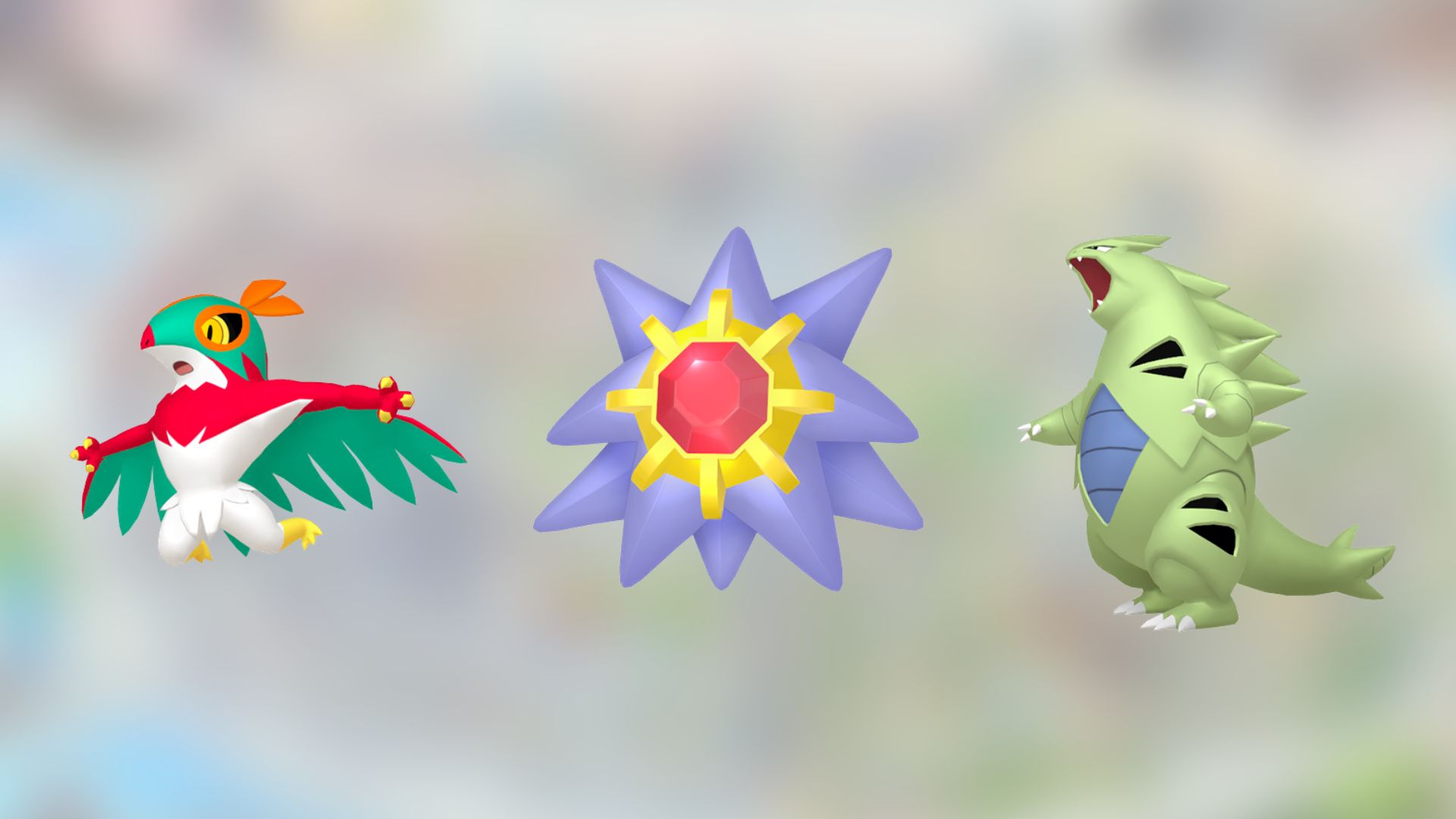 Hawlucha, Starmie, and Tyranitar (Image via The Pokemon Company)