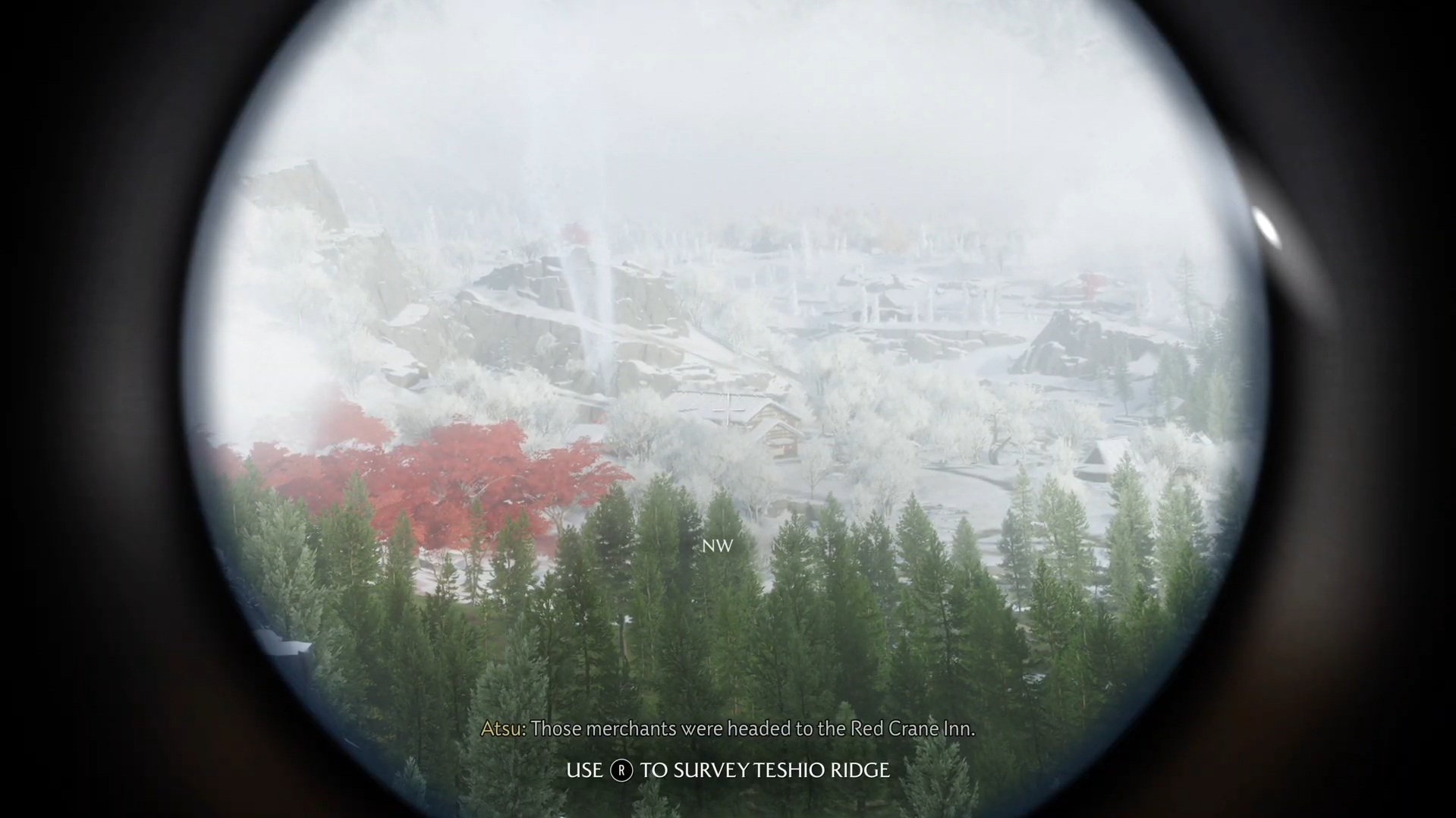 Head to Red Crane Inn after the snowstorm (Image via Deltia's Gaming and Sucker Punch)