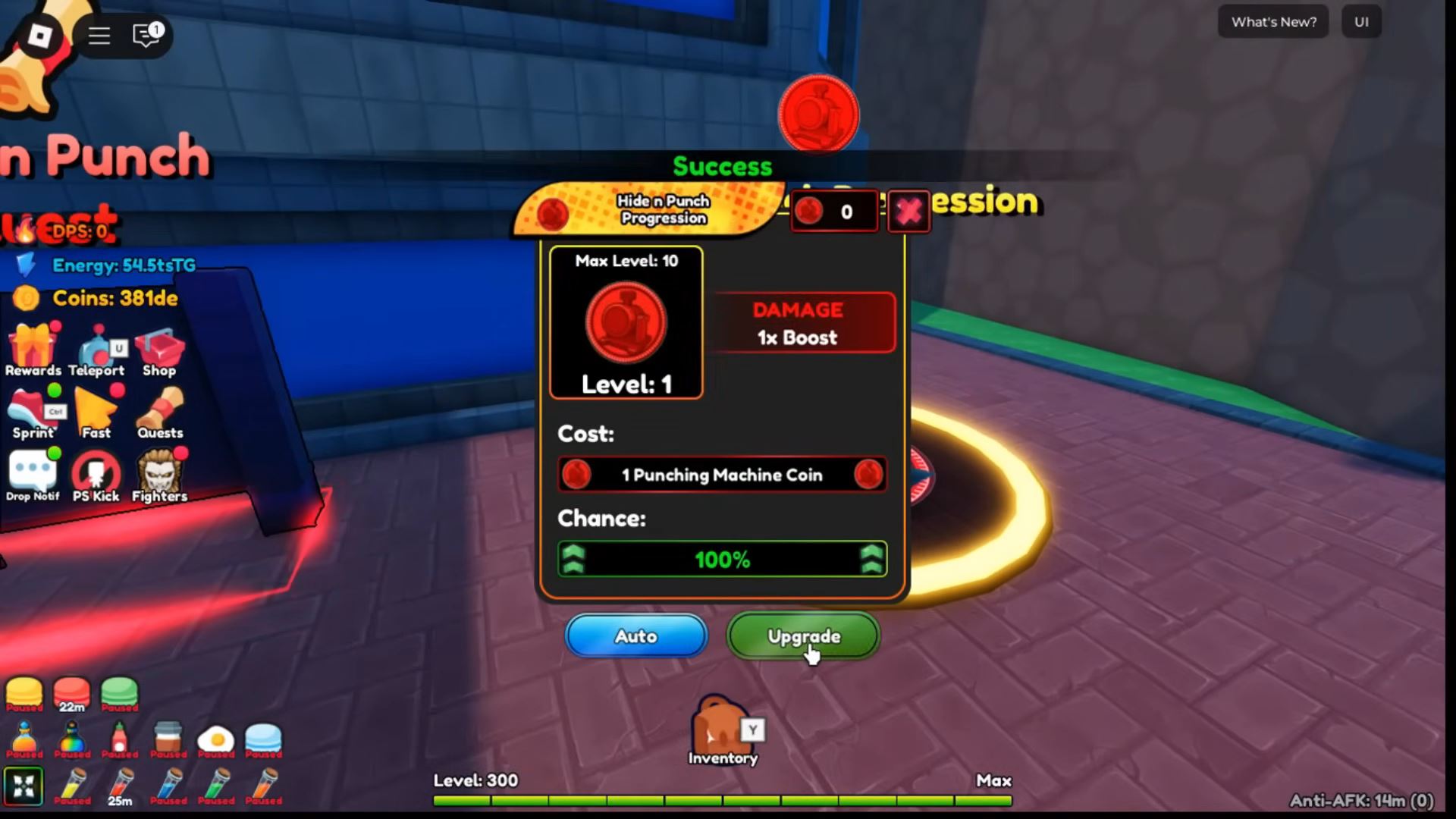 Hide n Punch Punching Machine in Anime Eternal (Image via Roblox Corporation)