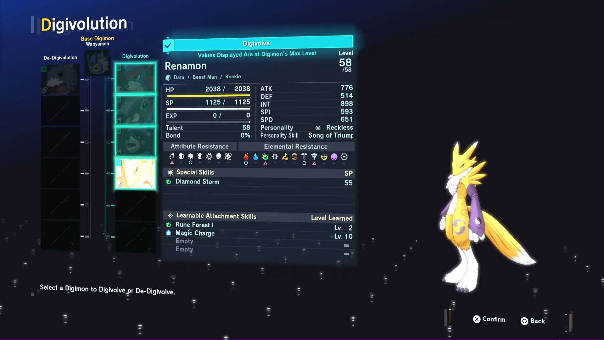 Renamon Stats in Digimon Story Time Stranger (Image via Bandai Namco Entertainment | @ShadowShak/YouTube)