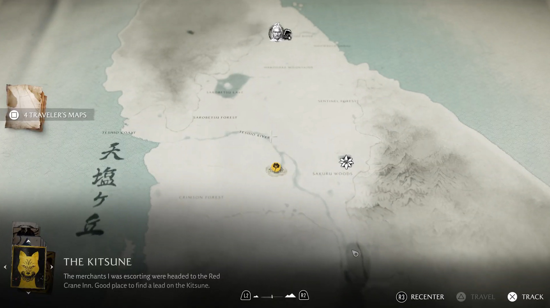 Kitsune quest on the map (Image via Deltia's Gaming and Sucker Punch)