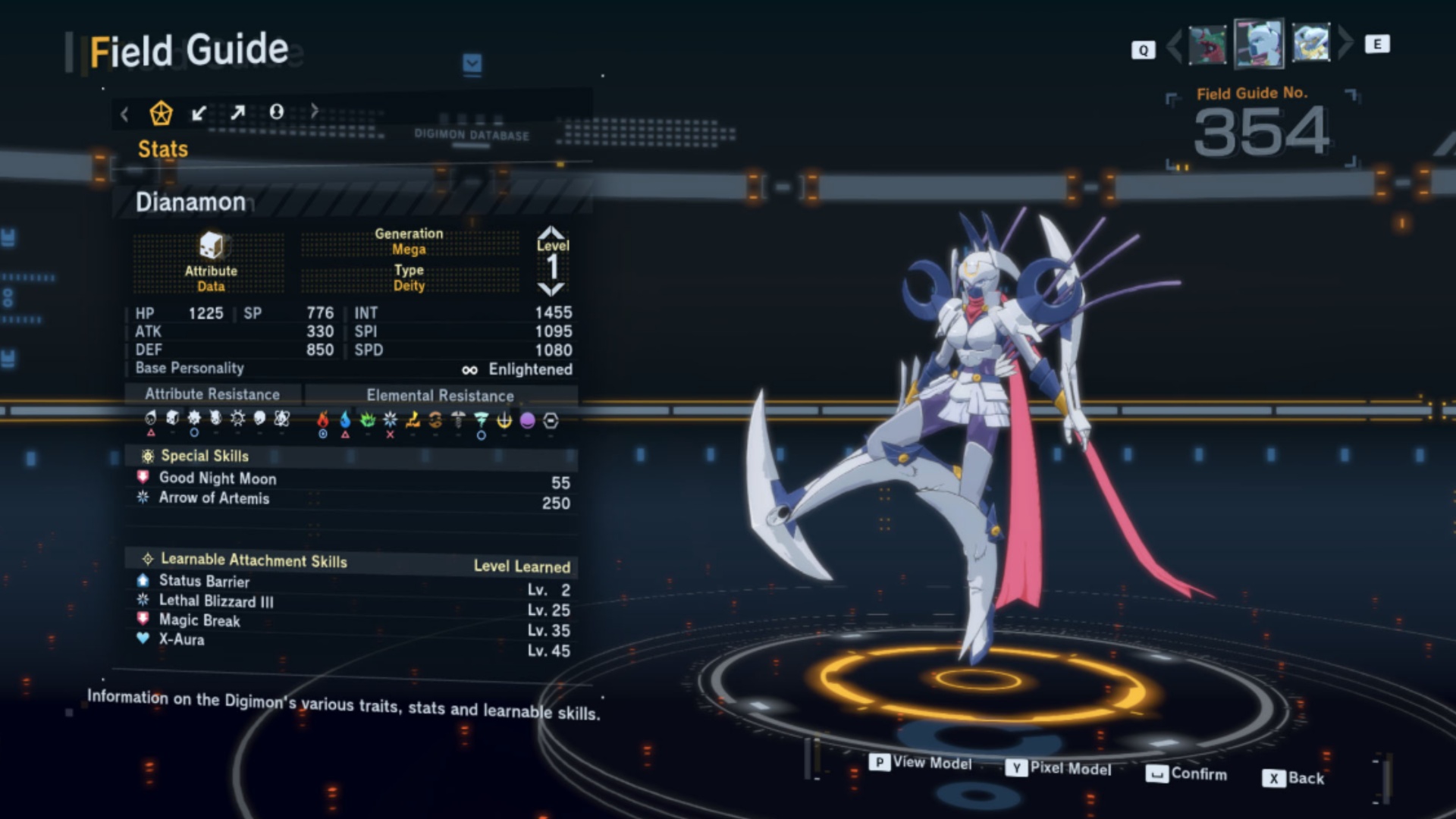 Stats of Dianamon (Image via Bandai Namco Entertainment)