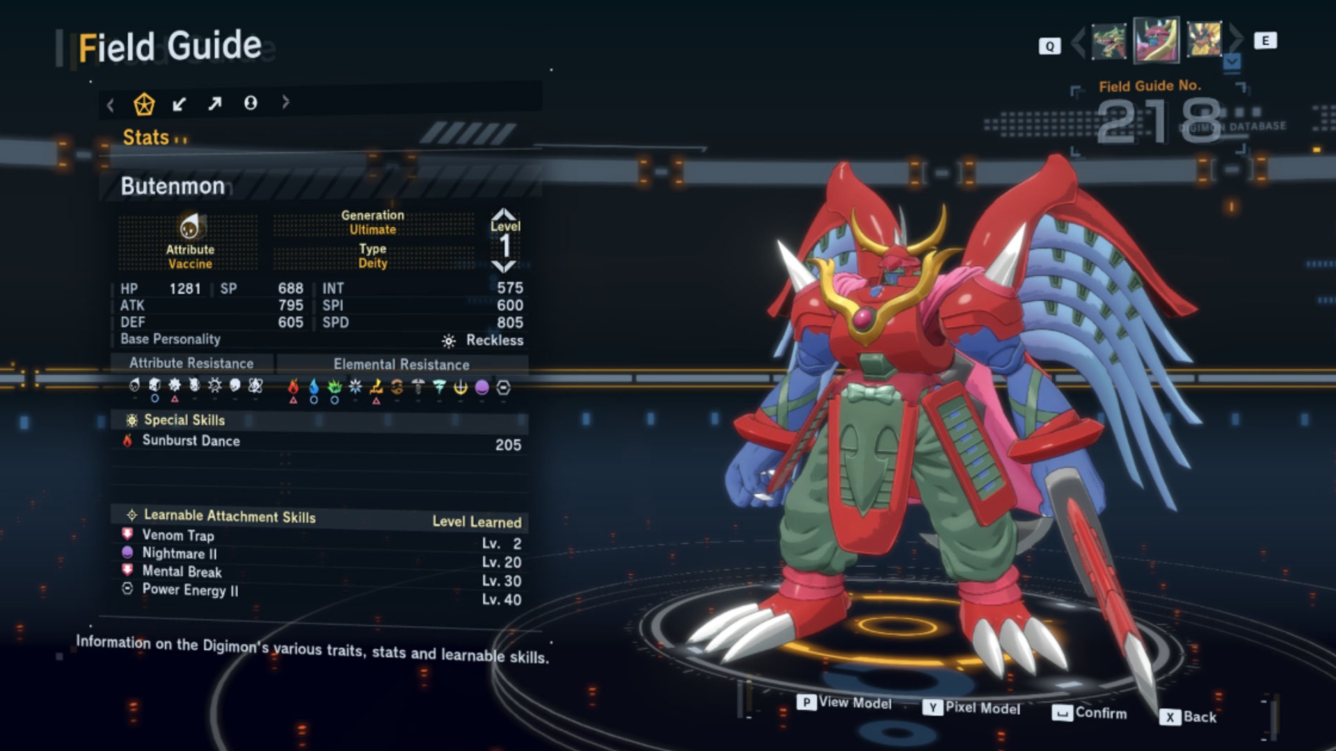 Butenmon Stats (Image via Bandai Namco Entertainment)