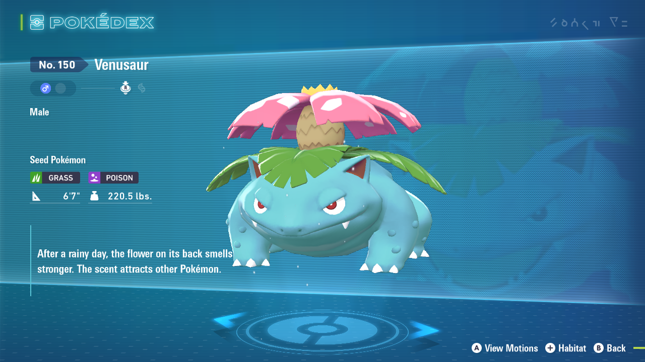 Venusaur as seen in the Pokedex (Image via The Pokemon Company)
