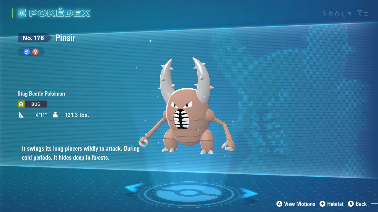 Pinsir as seen in the Pokedex (Image via The Pokemon Company)