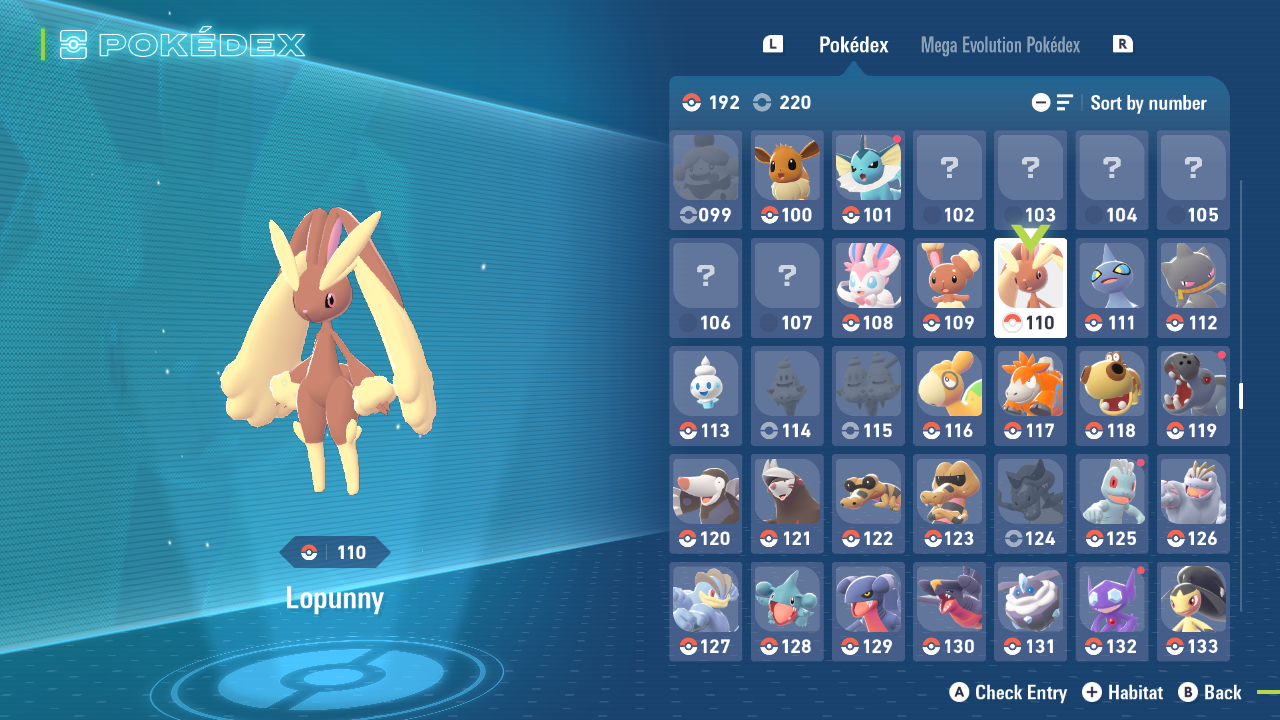 Lopunny as seen in the Pokedex (Image via The Pokemon Company)