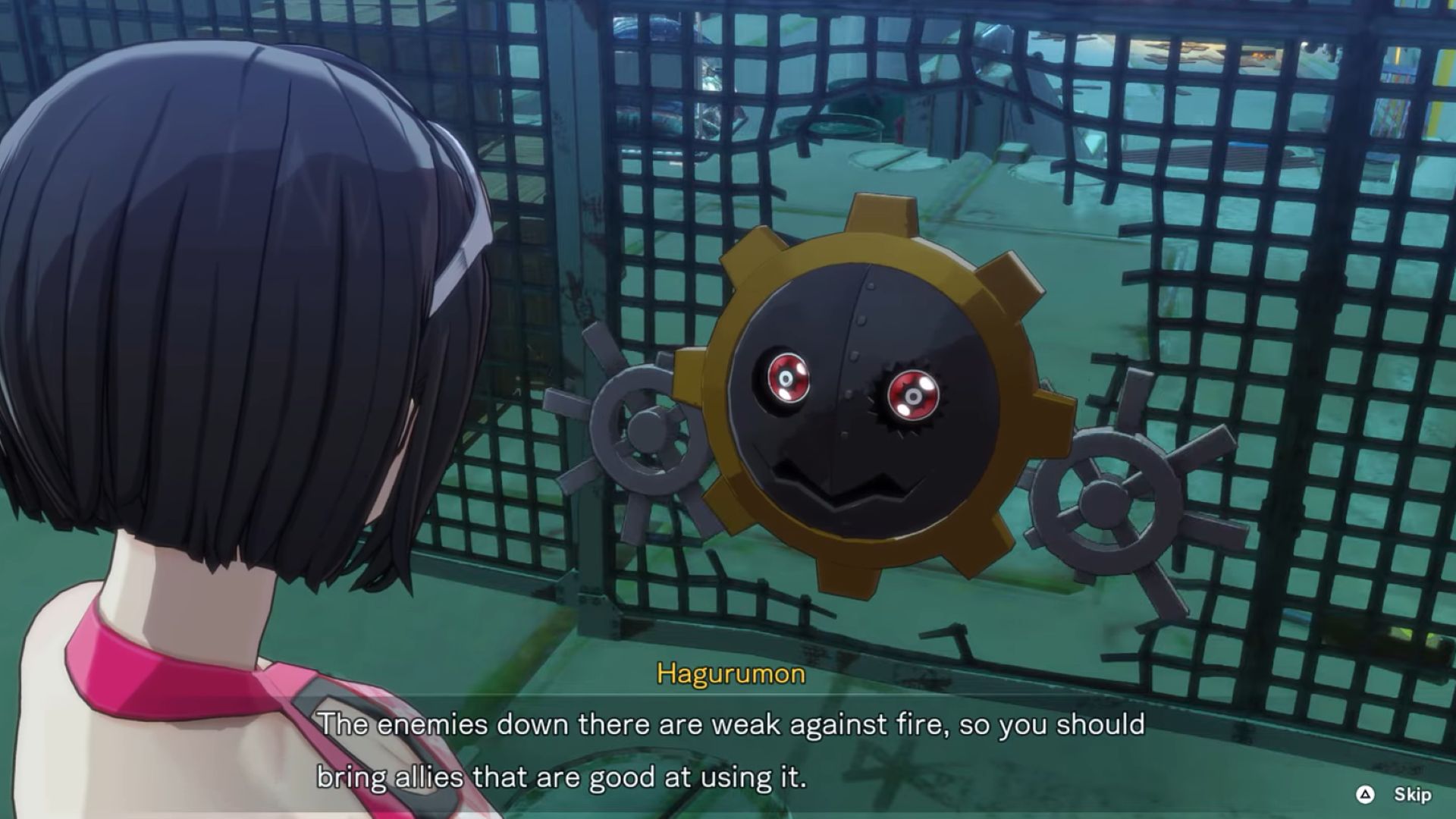 Speak to Hagurumon and pass through the gap in the fence (Image via Bandai Namco Entertainment)