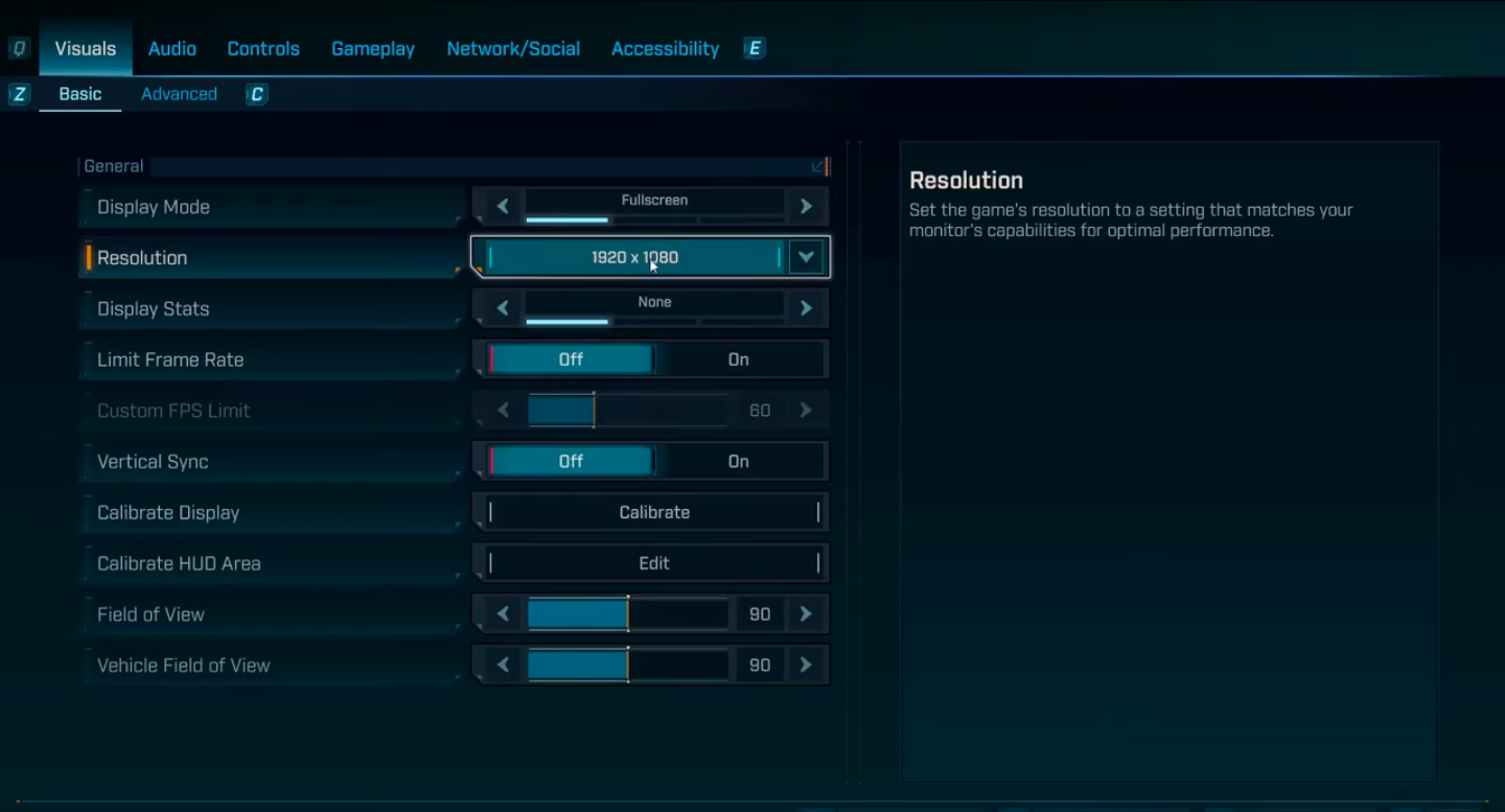 The Resolution option under the Basic sub-menu (Image via 2K)