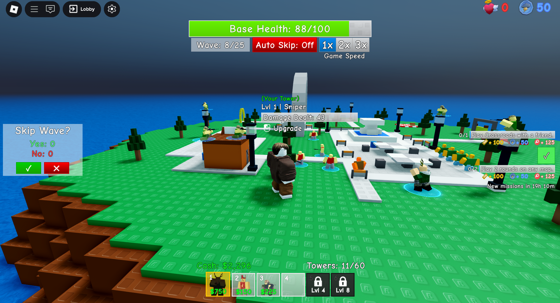 The noobs attacking the tower (Image via Roblox Corporation)