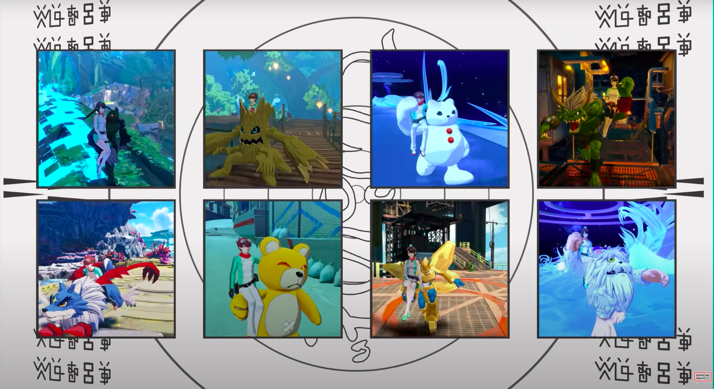 Some rideable Digimon in the game (Image via Bandai Namco Entertainment)