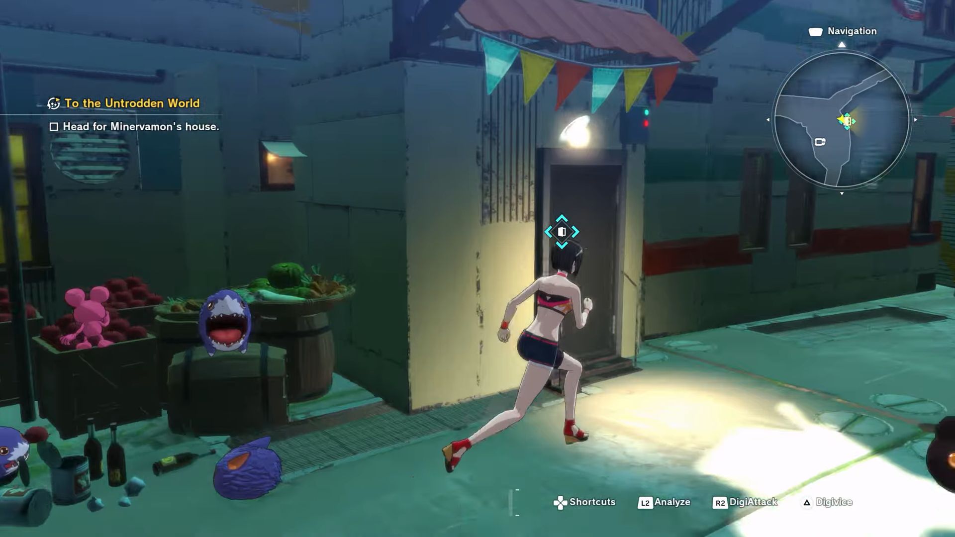 Locate Minervamon's house outside the alley (Image via Bandai Namco Entertainment)