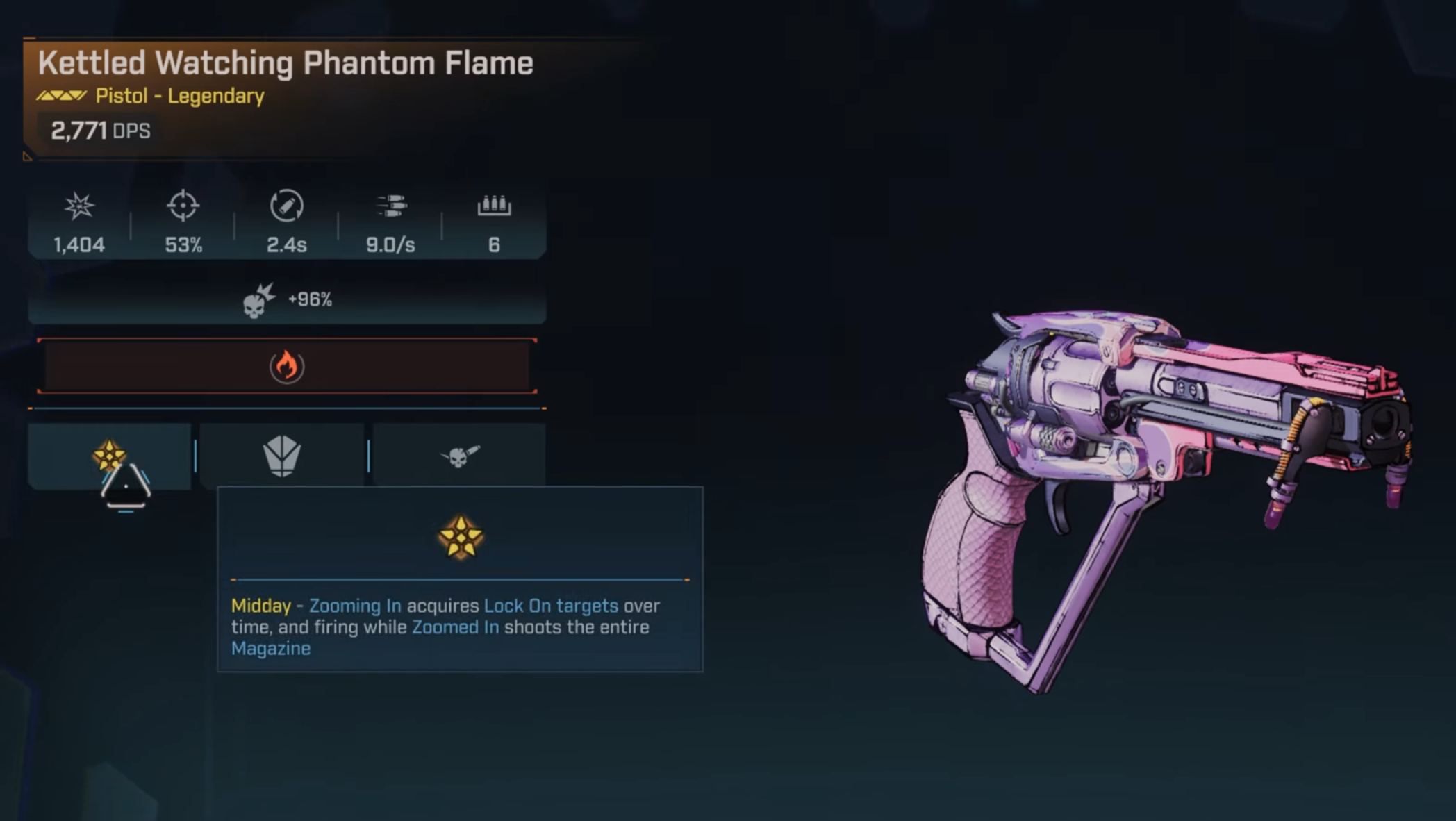Phantom Flame Legendary Pistol Overview in Borderlands 4 (Image via 2K Games)