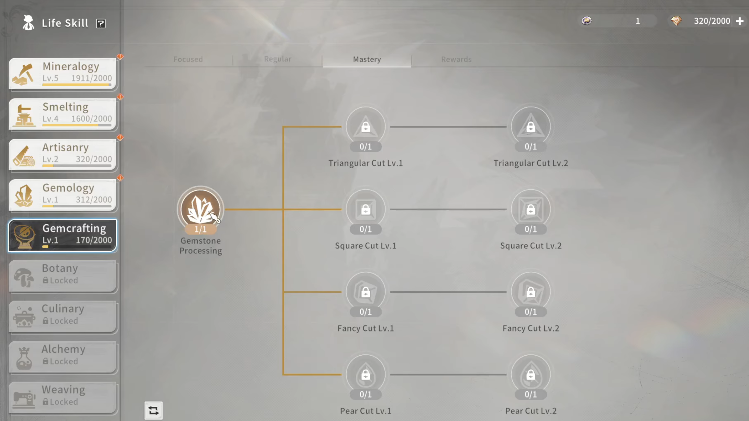 Gemcrafting Mastery Levels (Image via A Plus Japan)