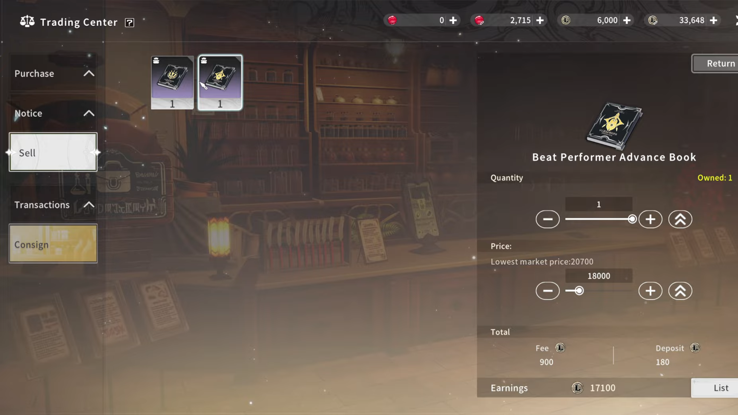 Selling Items in the Trading Center (Image via A Plus Japan)