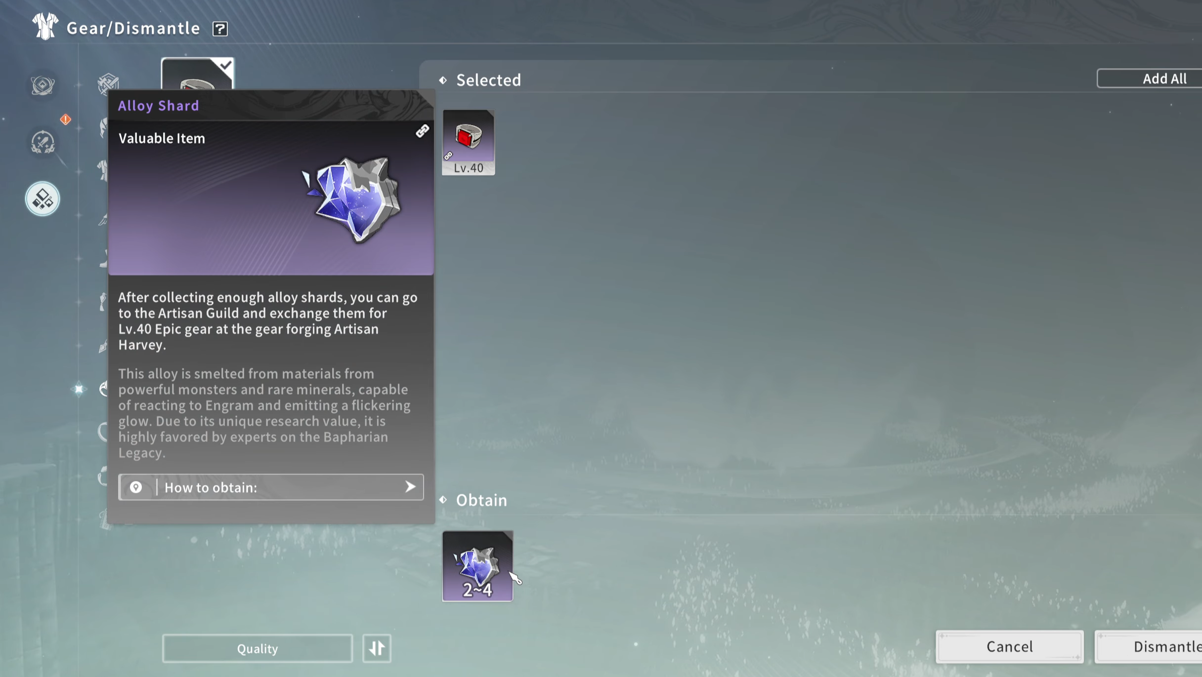 Exchange gear to obtain Alloy Shards (Image via A Plus Japan)