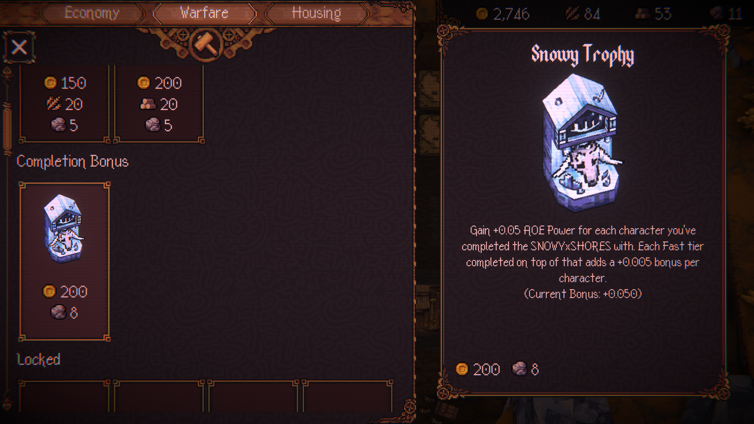 Snowy Trophy Building Stat boost description (Image via Devolver Digital)