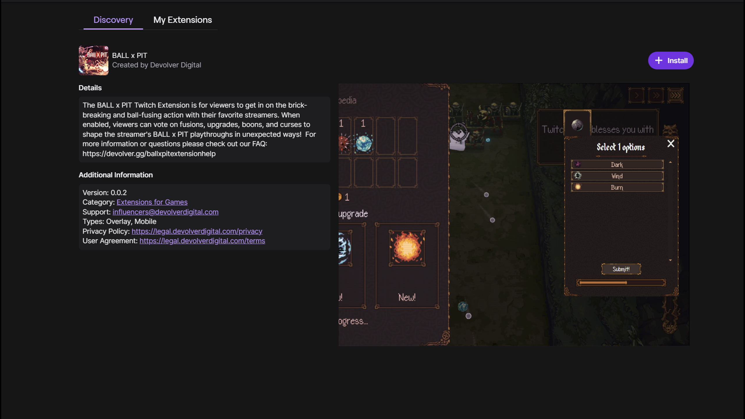 Install Twitch Extension for Ball X Pit (image via Devolver Digital)