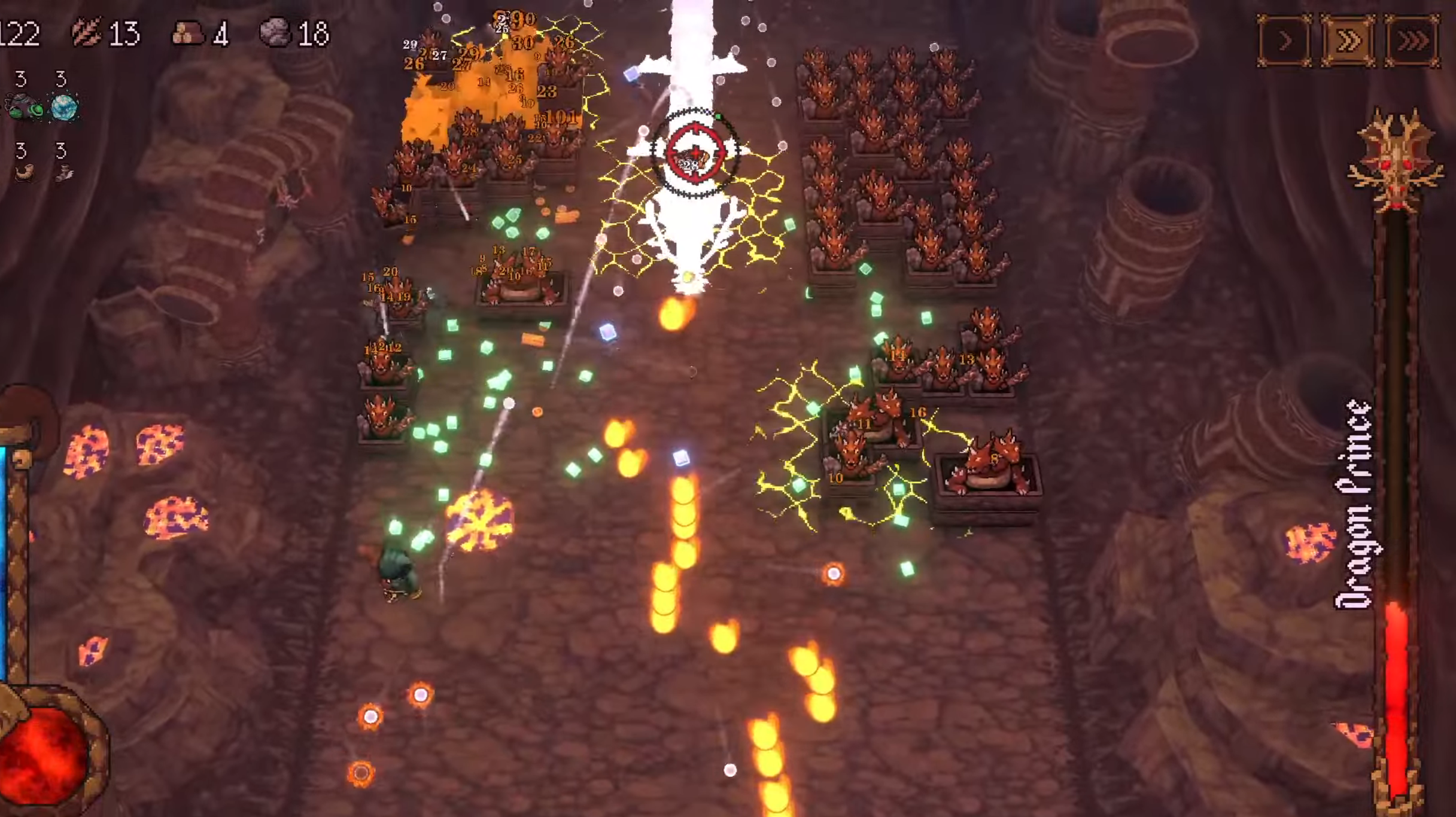 Dodge the fireballs from the Dragon Prince (Image via Devolver Digital)