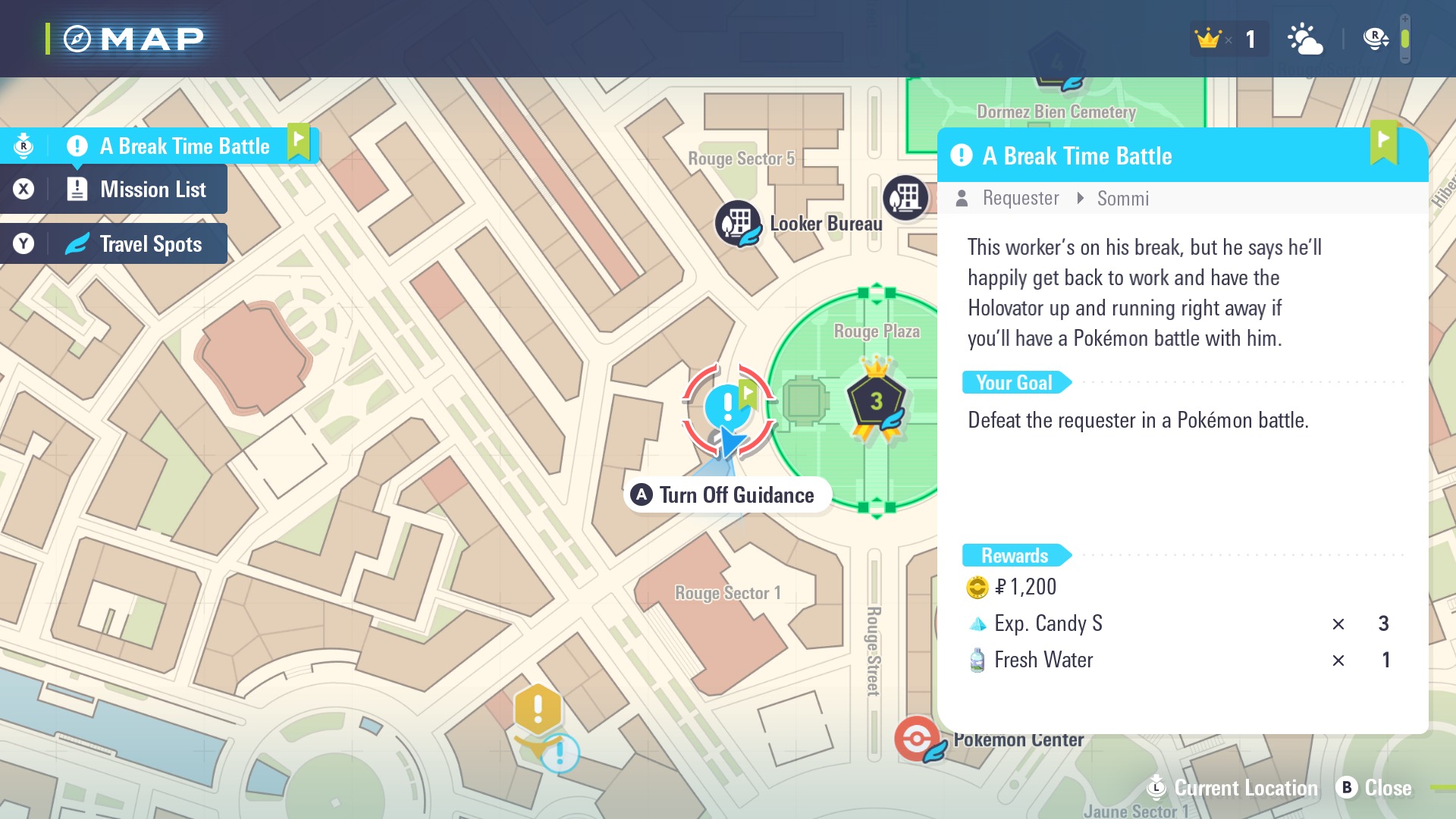 Side quest location on the map