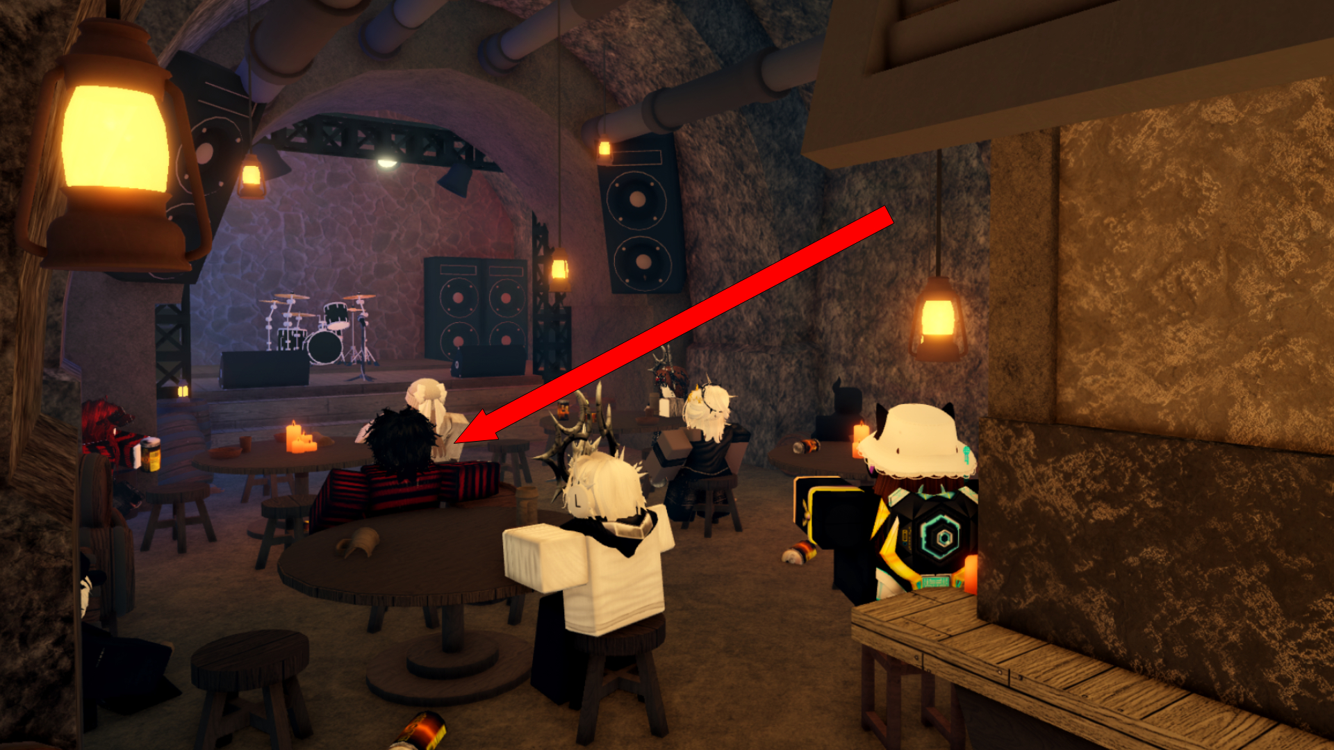 Talk to Hollow in the Underground Music Venue area (Image via Roblox Corporation)