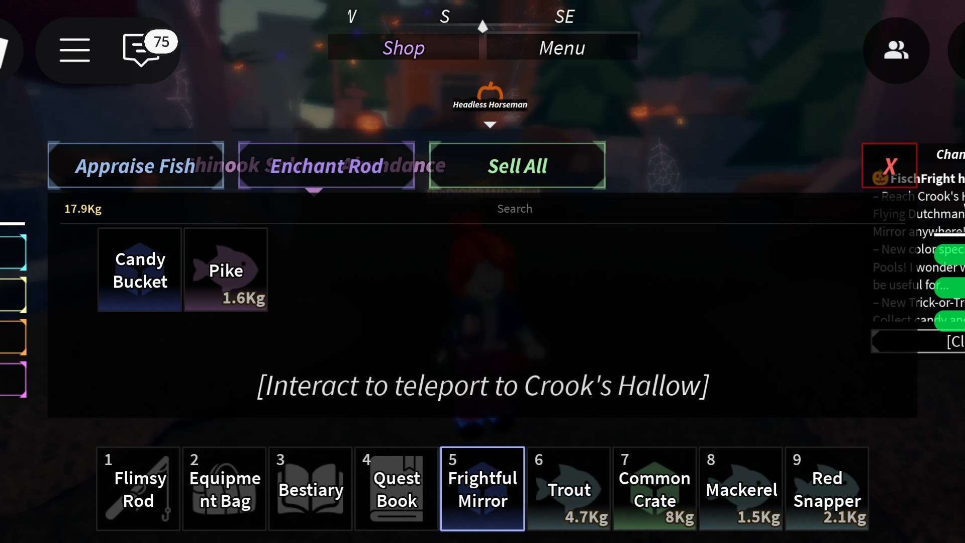 Use the Frightful Mirror to get to Crook's Hallow (Image via Roblox Corporation)