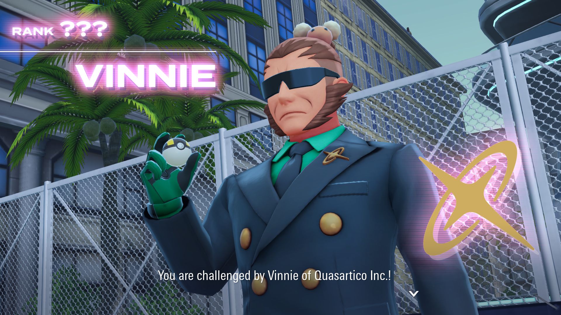 Vinnie of Quasartico Inc. challenges you to a battle (Image via The Pokemon Company)