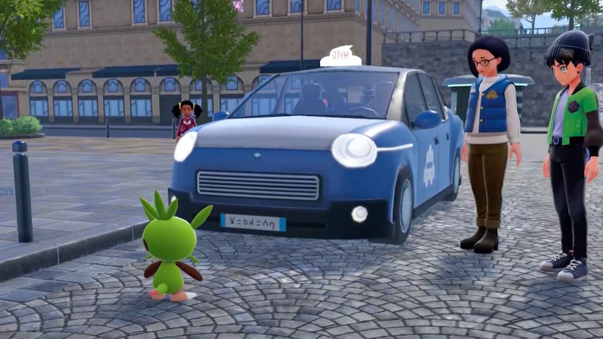An aggressive Chespin is blocking Axi's taxi. (Image via TPC | @Hydros/YouTube)