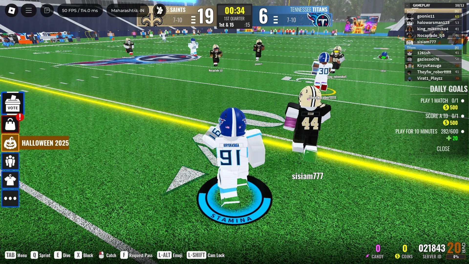 Halloween Spotlight Event objectives in NFL Universe Football (Image via Roblox Corporation)