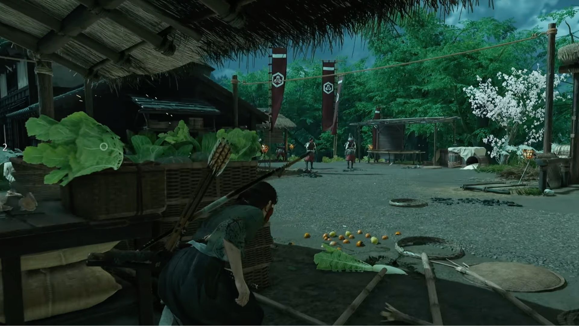 Outside the tea house, a few Dragon soldiers are patrolling. (Image via Sony Interactive Entertainment | @WoW Quests/YouTube)