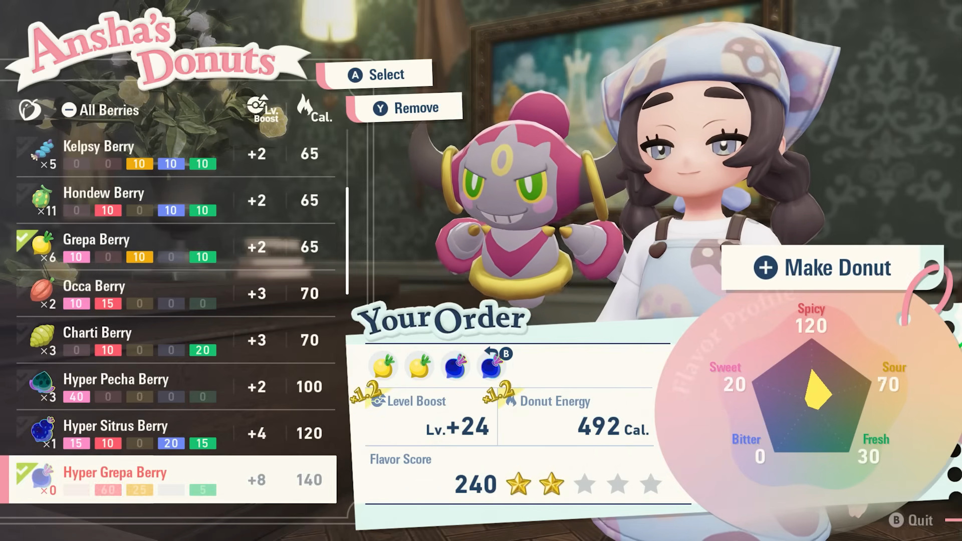 Use berries to make donuts and gain temporary level ups (Image via The Pokemon Company)