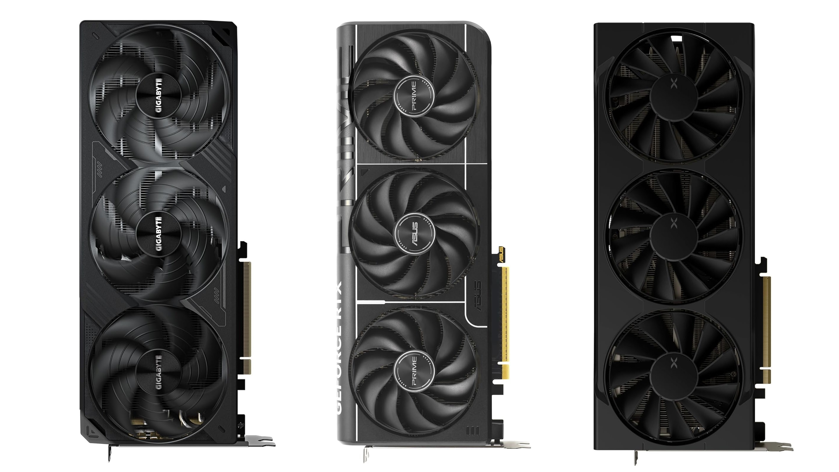 Picture of a collection of budget 4K-capable GPUs