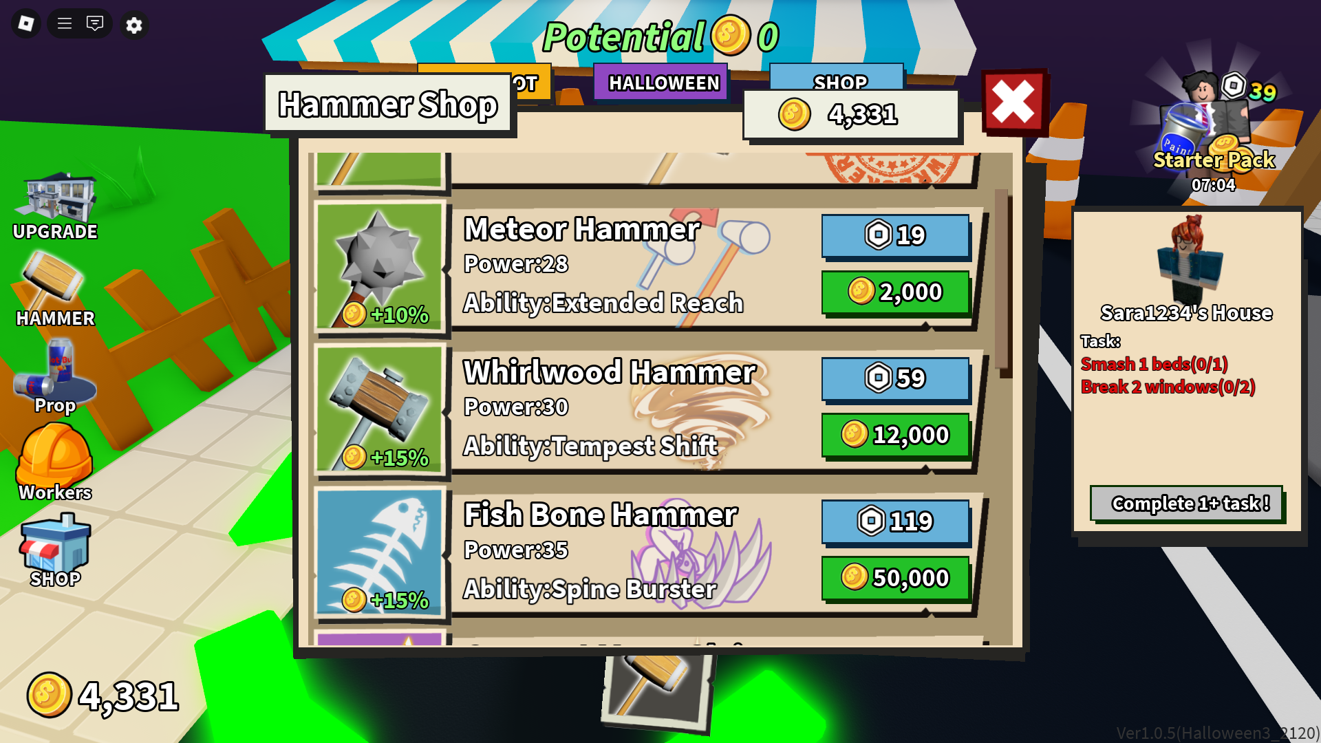 Buying new hammer (Image via Roblox Corporation)