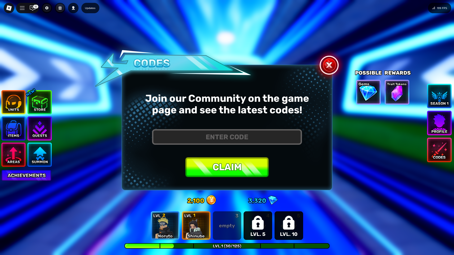 Redeeming codes (Image via Roblox Corporation)