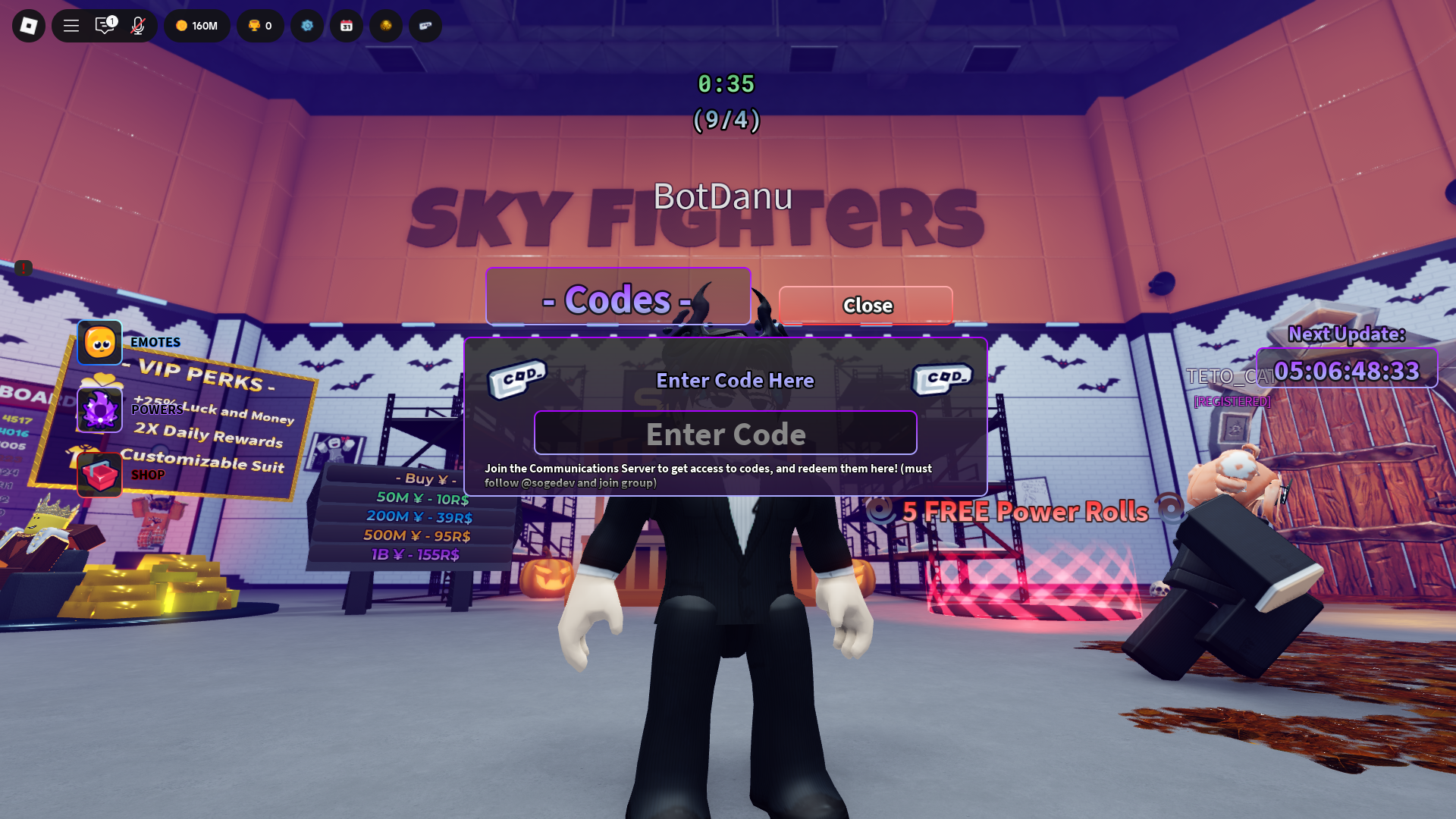 Redeeming codes (Image via Roblox Corporation)