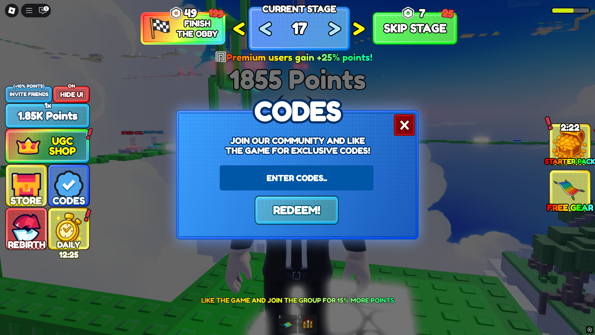 Redeeming codes (Image via Roblox Corporation)