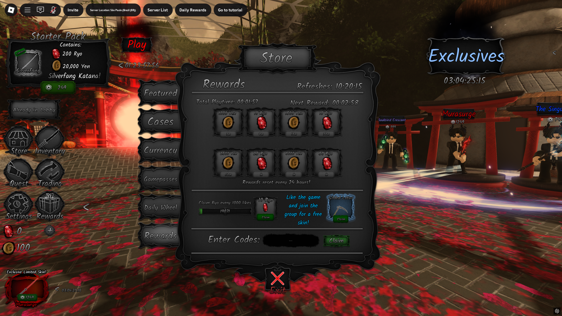 Redeeming codes (Image via Roblox Corporation)