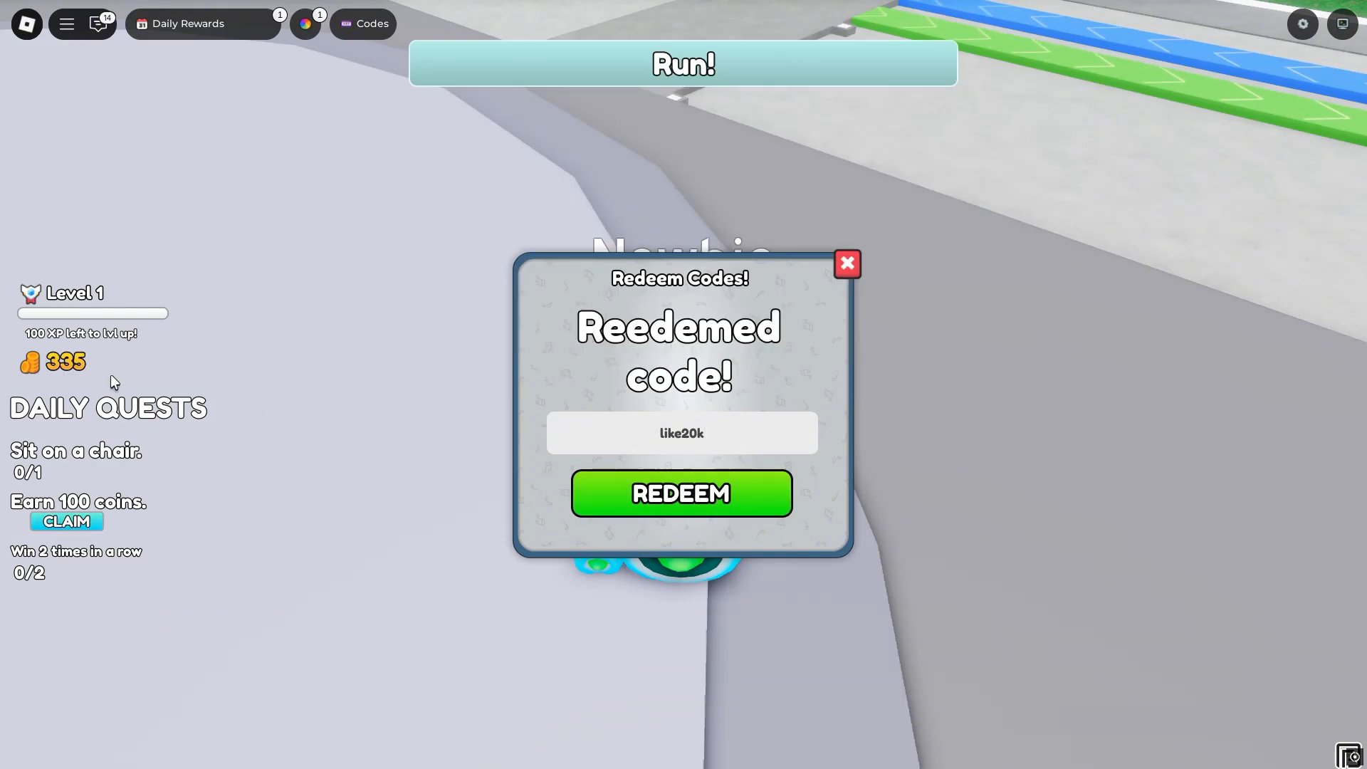 Redeeming codes (Image via Roblox Corporation)