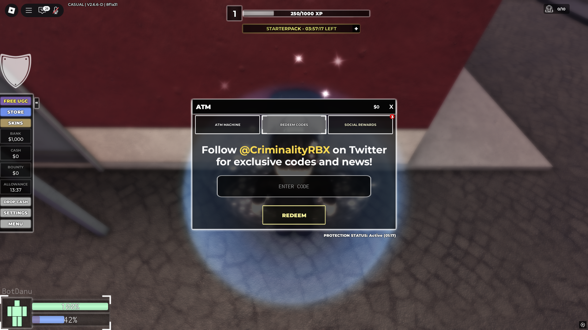 Redeeming codes (Image via Roblox Corporation)