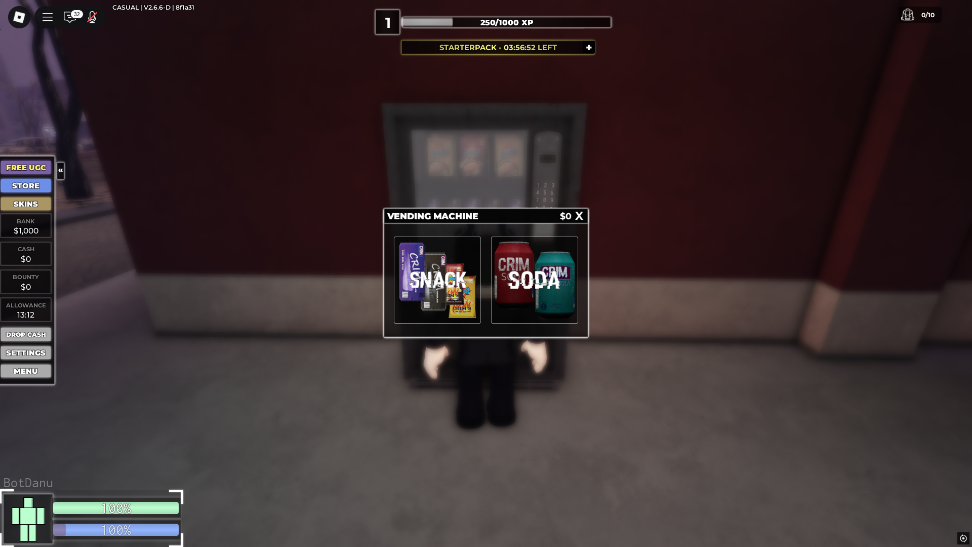 Buying snacks and soda from vending machine (Image via Roblox Corporation)