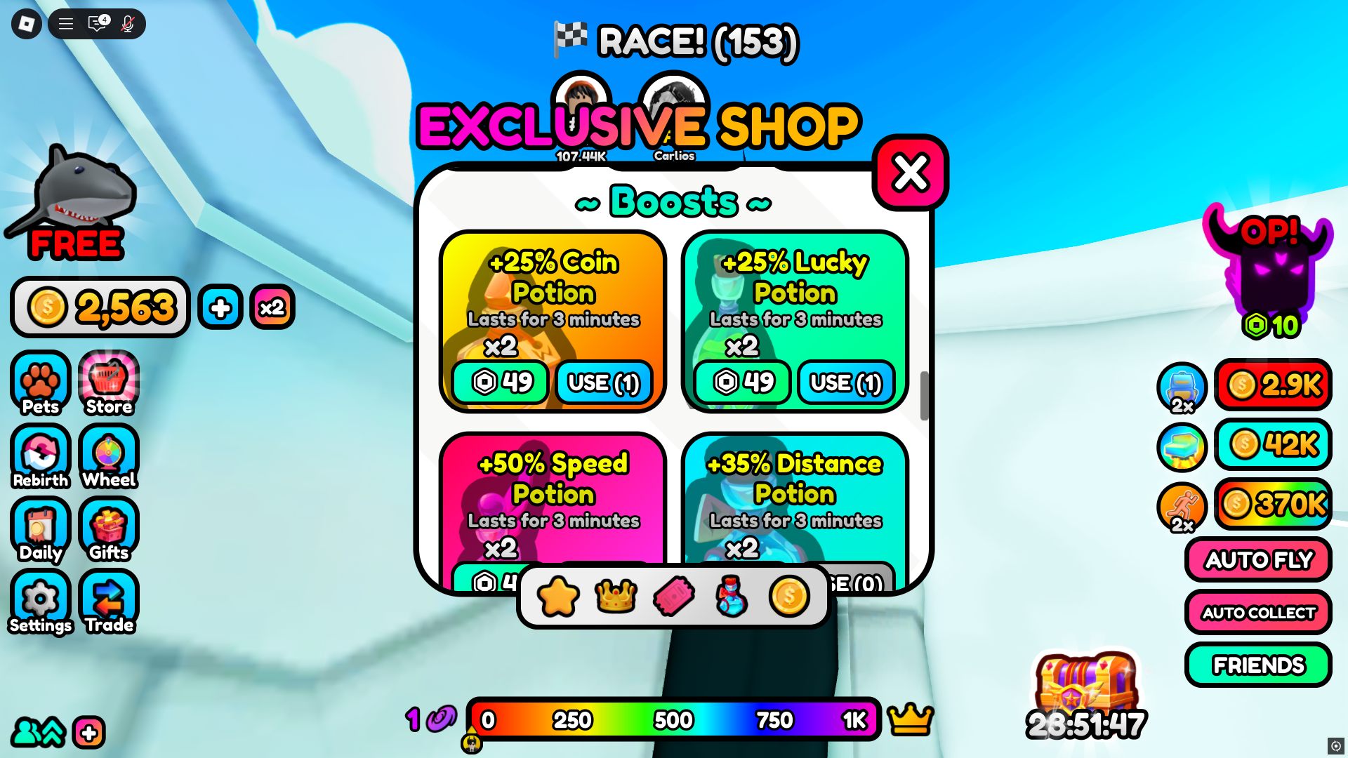 Potions from rewards (Image via Roblox Corporation)