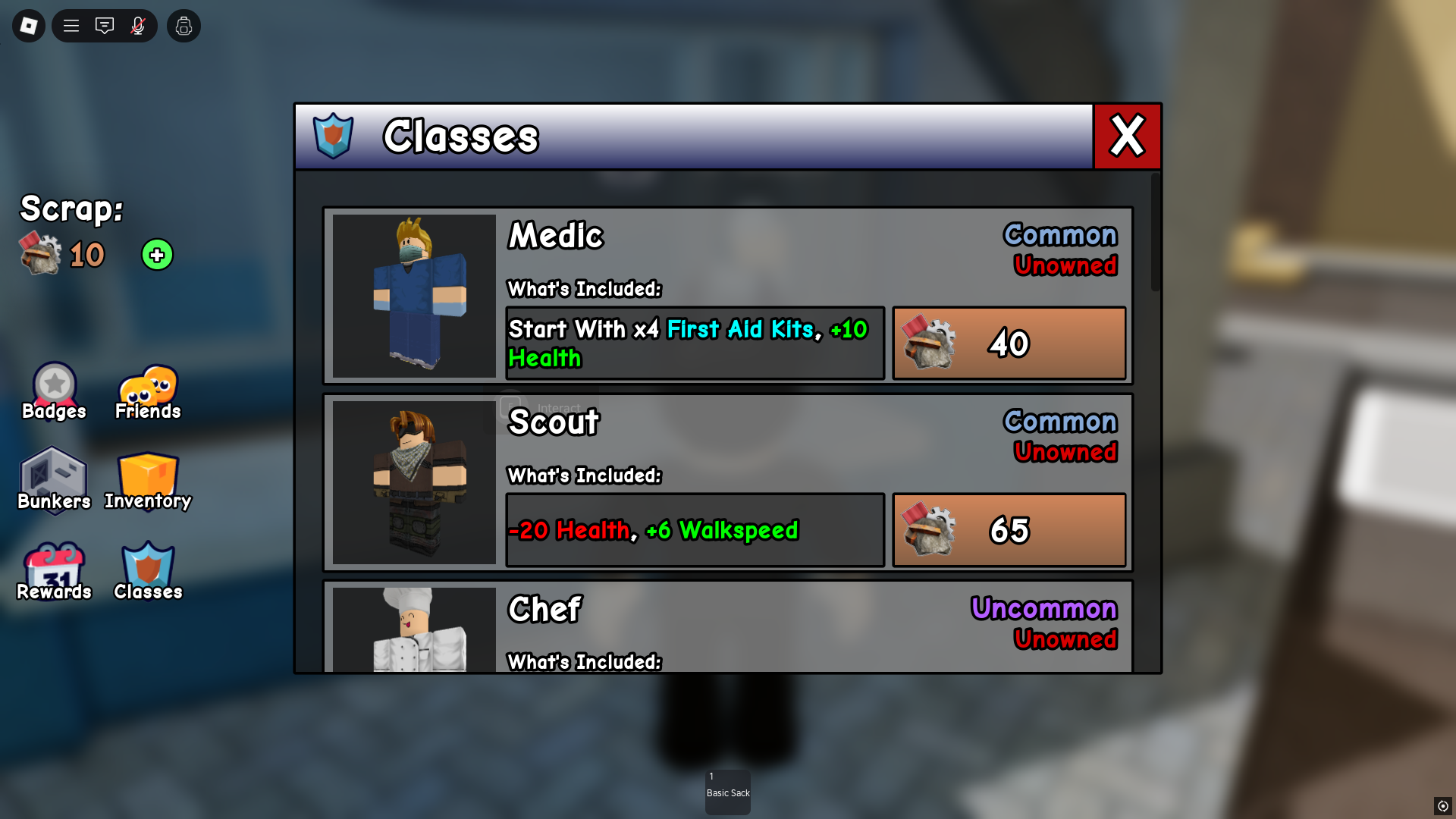 Every Class in Build a Bunker (Image via Roblox Corporation)