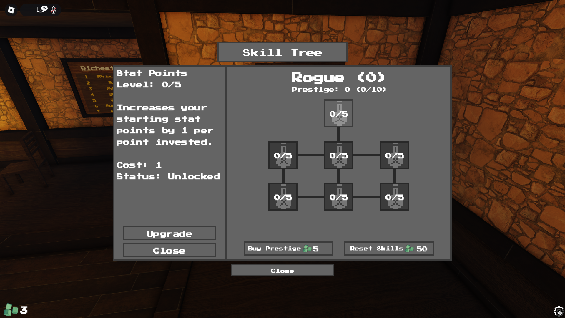 Rogue class skill tree (Image via Roblox Corporation)